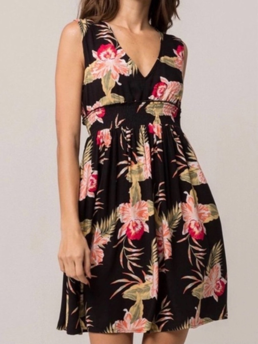 Roxy Black Mini Dress with Pink & Cream Floral Print